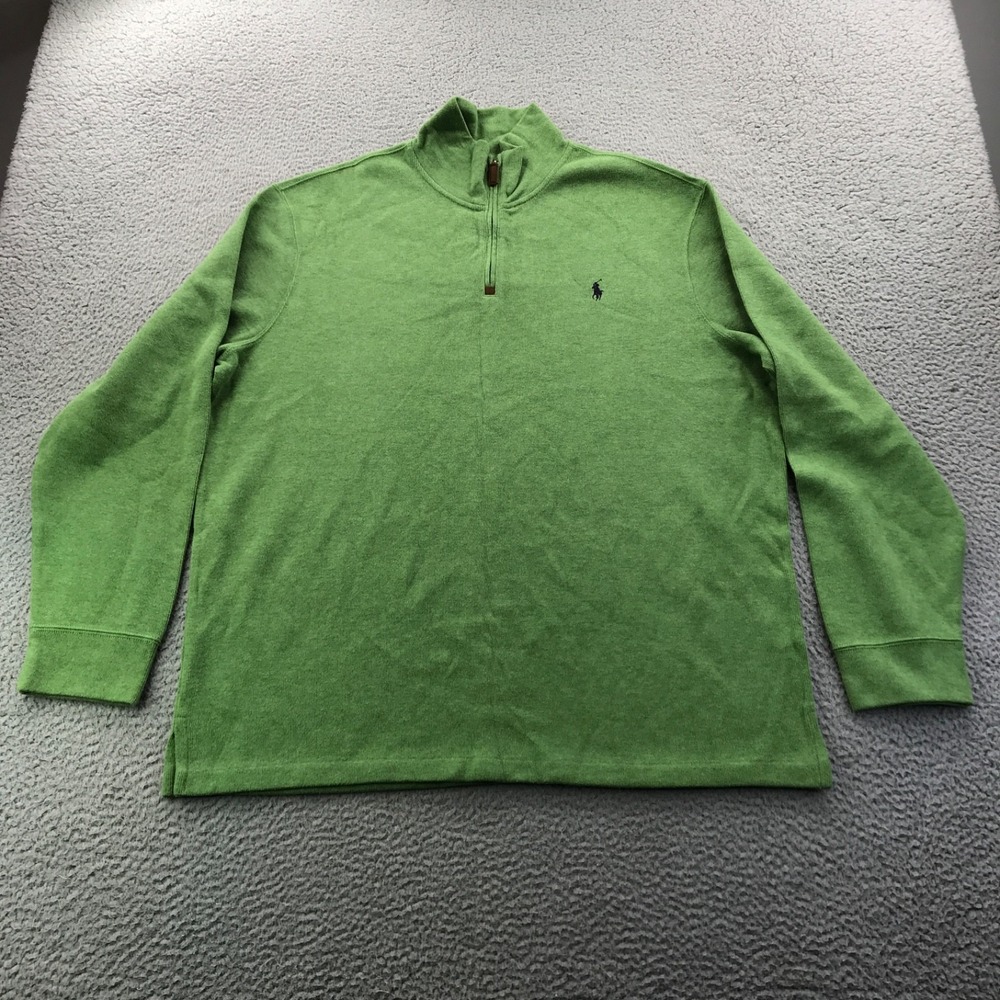 Polo Ralph Lauren Sweater Mens 2XL Green 1/4 Zip Mock Neck Pullover Preppy NEW
